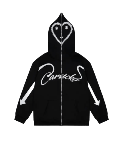 Black Carsicko Face Cover Fleeced Hooded Jacket