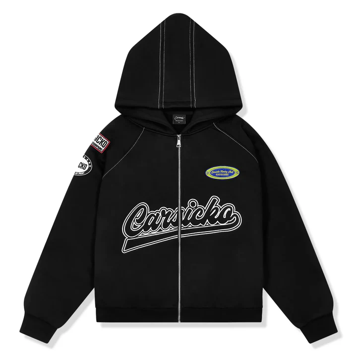 carsicko-racing-club-zip-up-black-hoodie-front Black Carsicko Racing Club Hoodie - Image 1